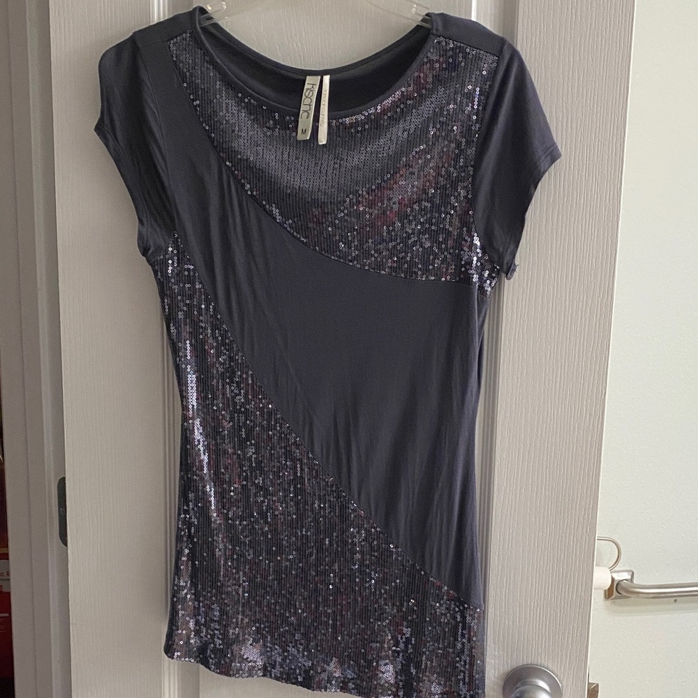 Kische Dark Gray Sequin Short Sleeve Top
